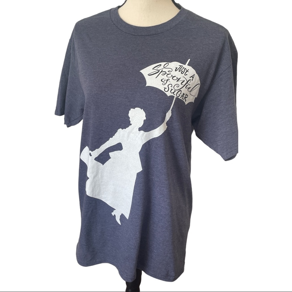 Mary Poppins “Just a spoon full of sugar” ring spun Tee. Heather Blue Size M